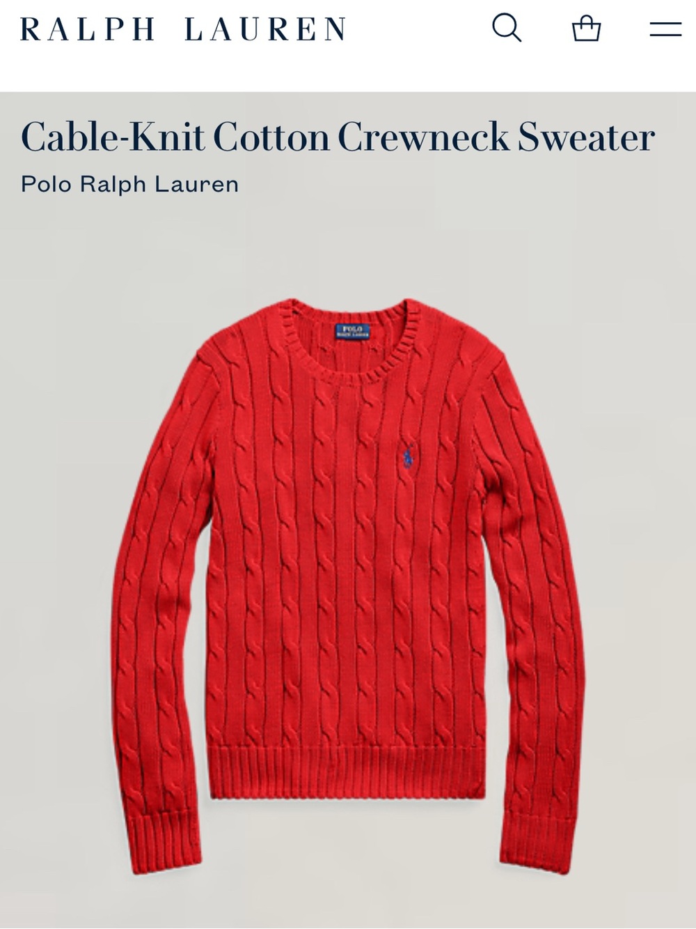 Polo by Ralph Lauren Raspberry Cable-Knit Cotton Crewneck Sweater - small